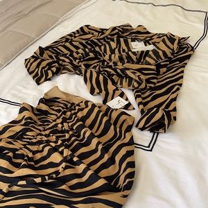 Two piece wrap top and skirt zebra